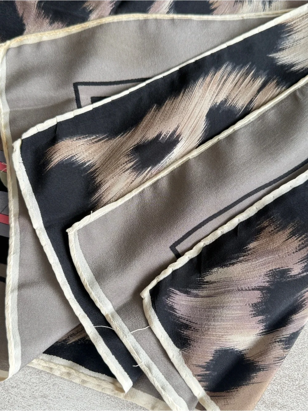 Leonard vintage silk scarf -Print Faux Fur Scarf with Purple Accent - Silk